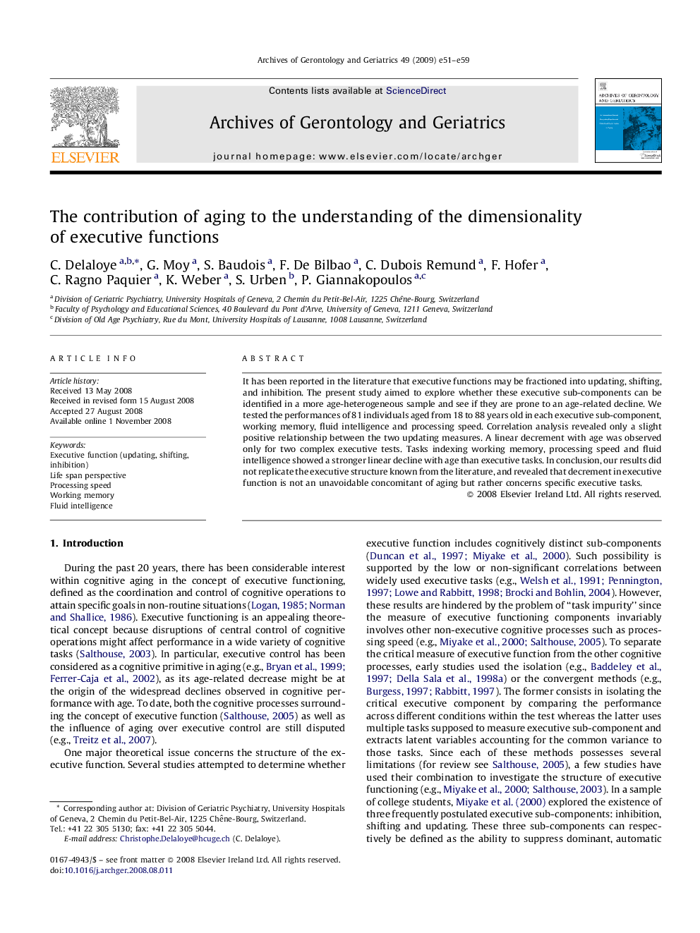 The contribution of aging to the understanding of the dimensionality of executive functions