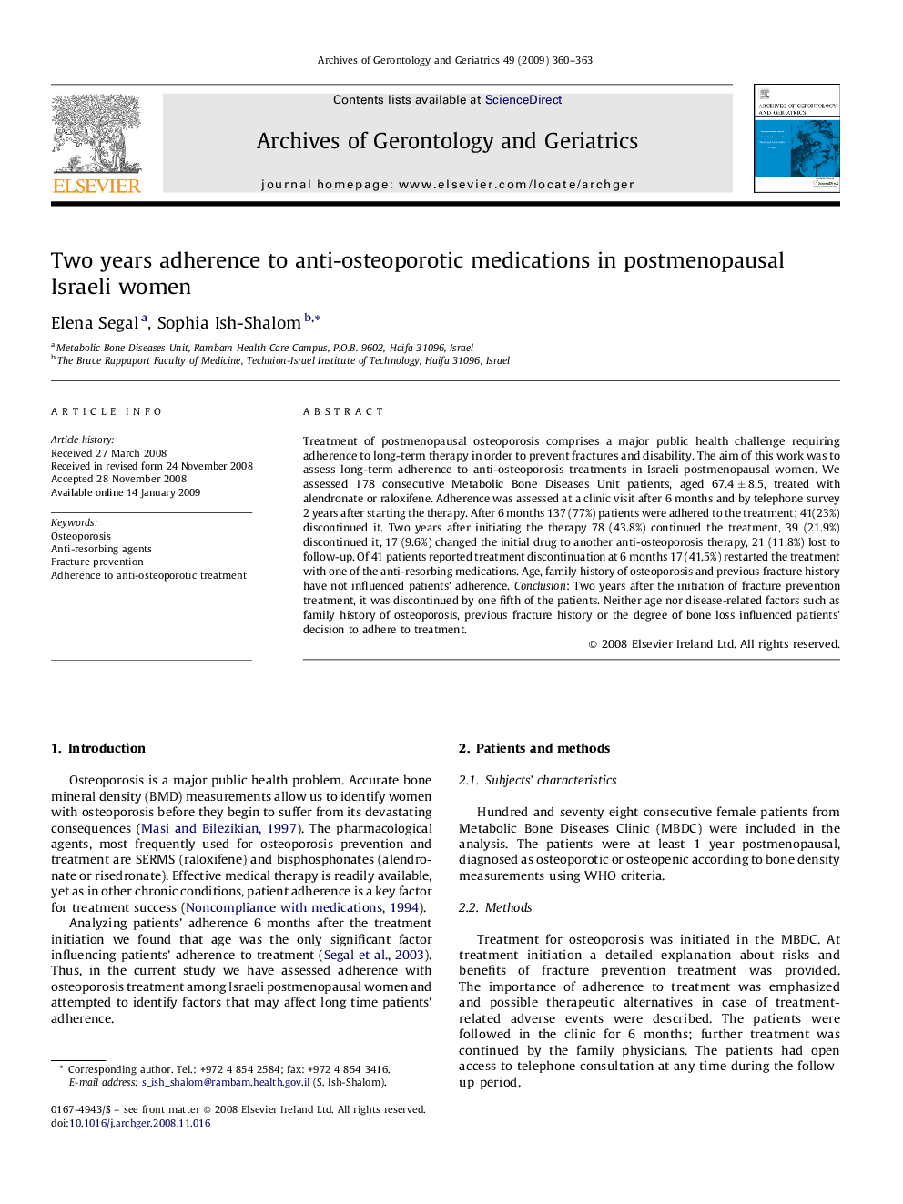 Two years adherence to anti-osteoporotic medications in postmenopausal Israeli women