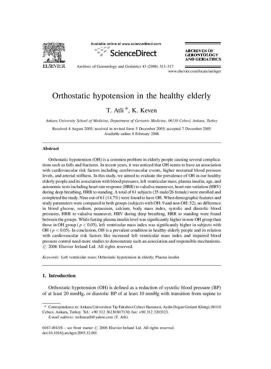 Orthostatic hypotension in the healthy elderly