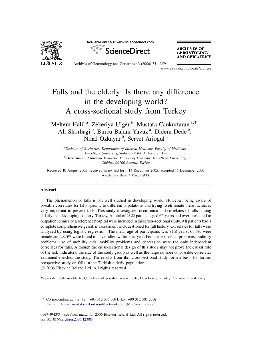 Falls and the elderly: Is there any difference in the developing world?: A cross-sectional study from Turkey
