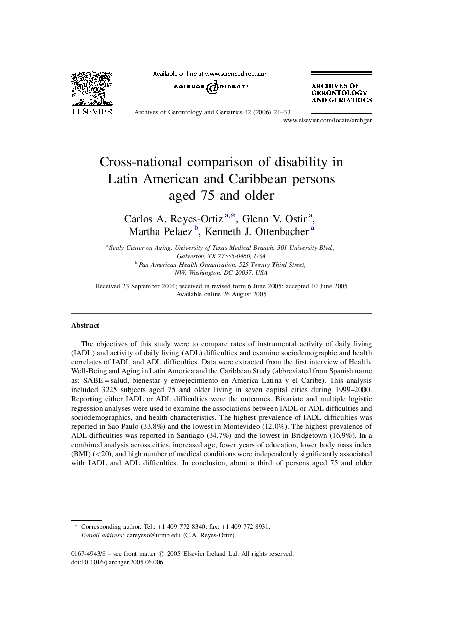 Cross-national comparison of disability in Latin American and Caribbean persons aged 75 and older