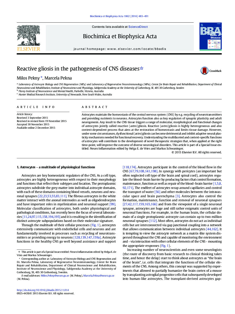 Reactive gliosis in the pathogenesis of CNS diseases