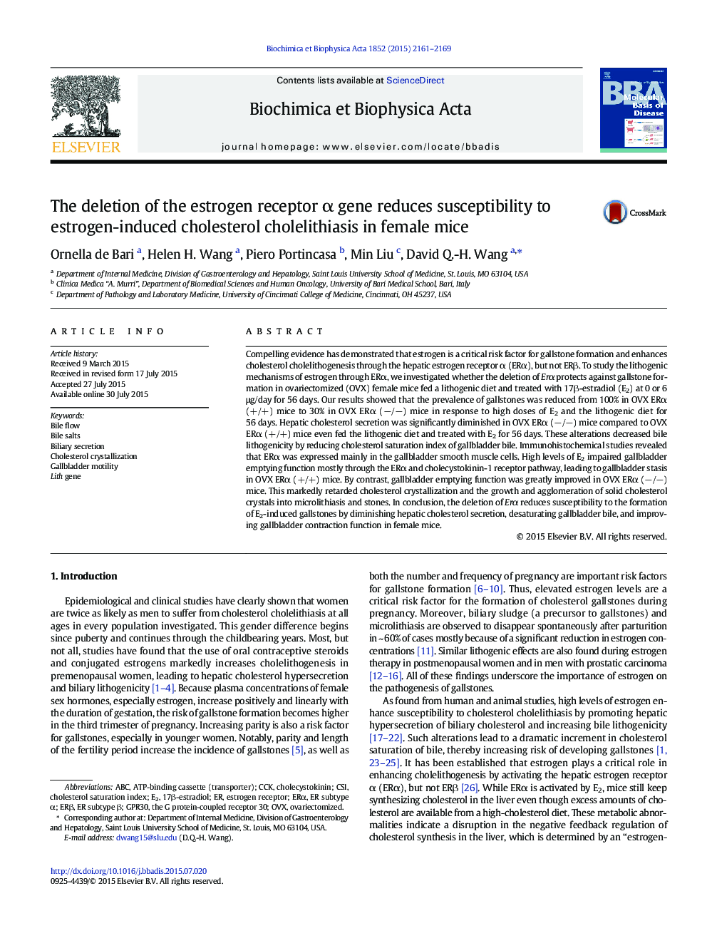 The deletion of the estrogen receptor α gene reduces susceptibility to estrogen-induced cholesterol cholelithiasis in female mice