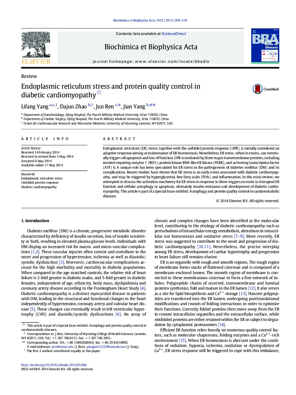 Endoplasmic reticulum stress and protein quality control in diabetic cardiomyopathy 