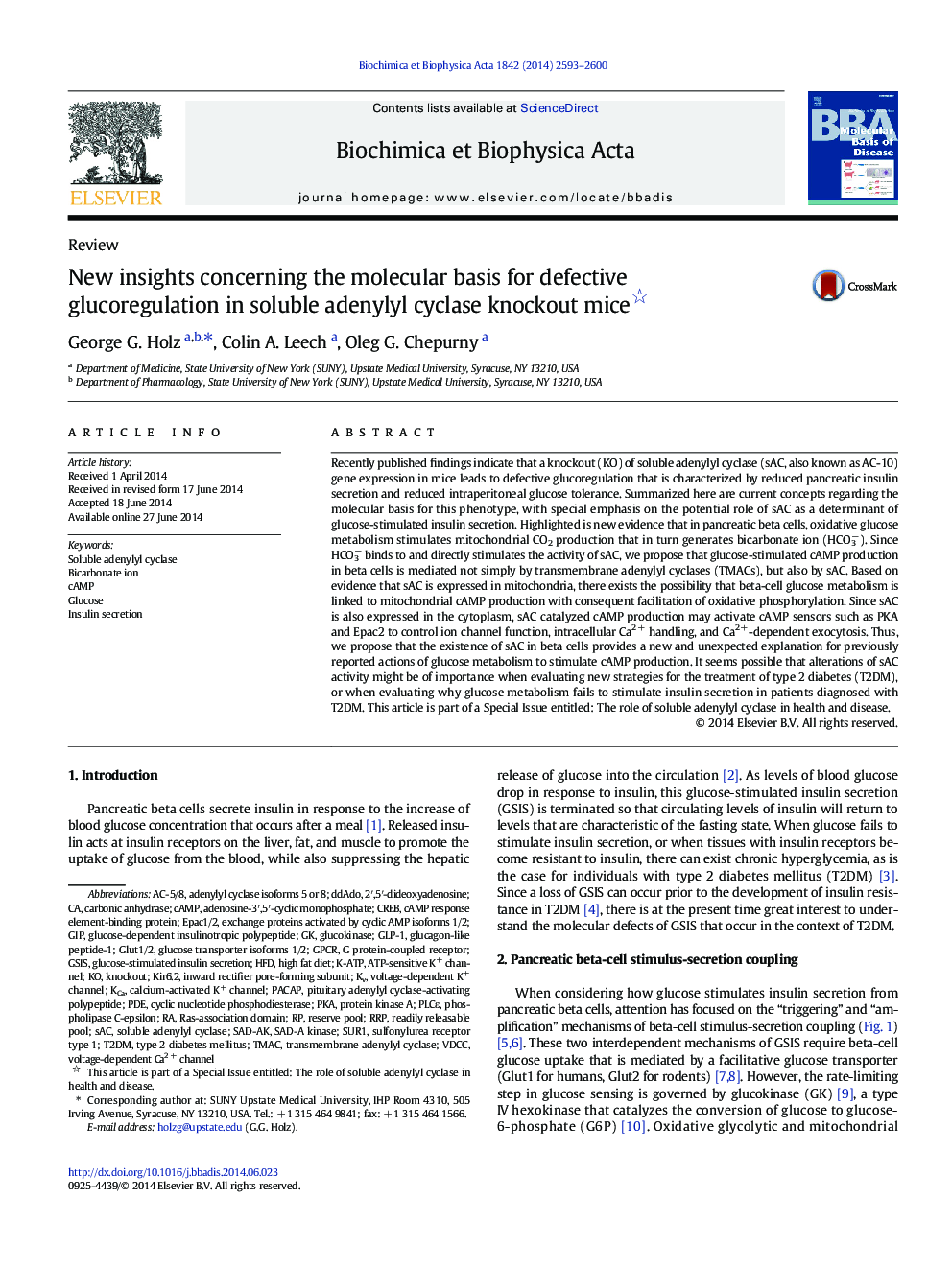 New insights concerning the molecular basis for defective glucoregulation in soluble adenylyl cyclase knockout mice 