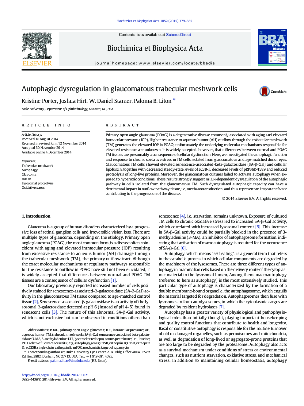 Autophagic dysregulation in glaucomatous trabecular meshwork cells