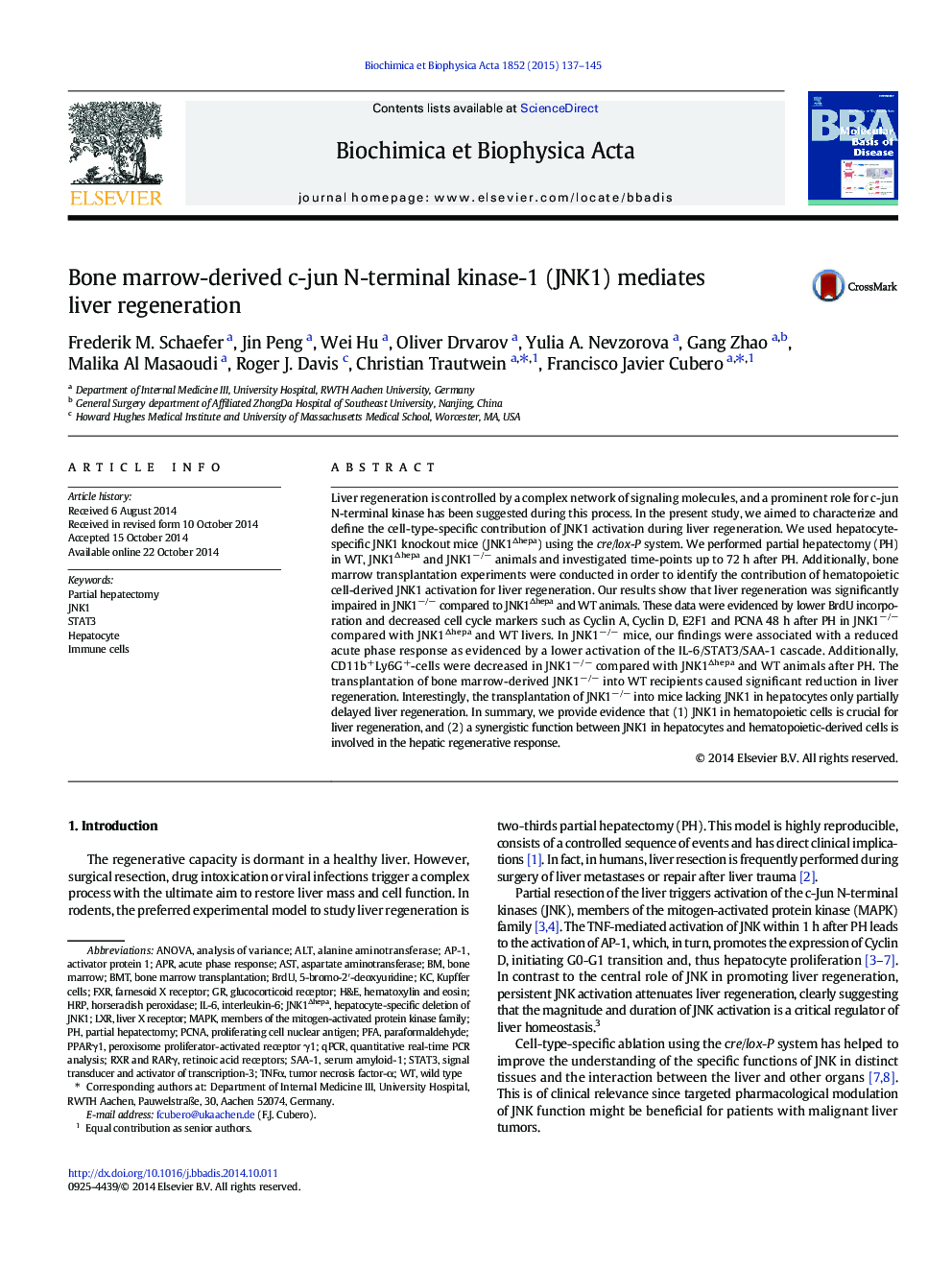 Bone marrow-derived c-jun N-terminal kinase-1 (JNK1) mediates liver regeneration