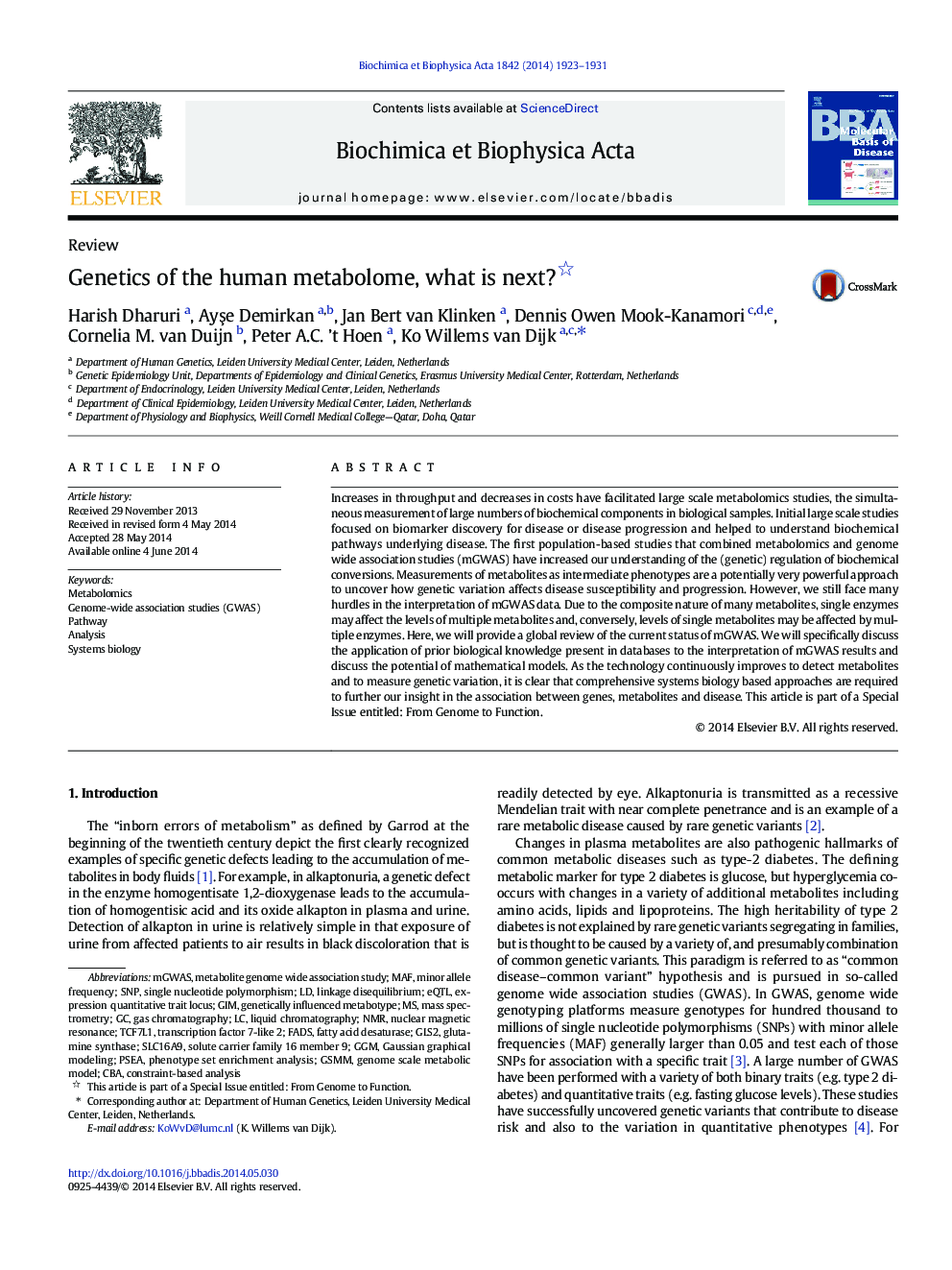 Genetics of the human metabolome, what is next? 