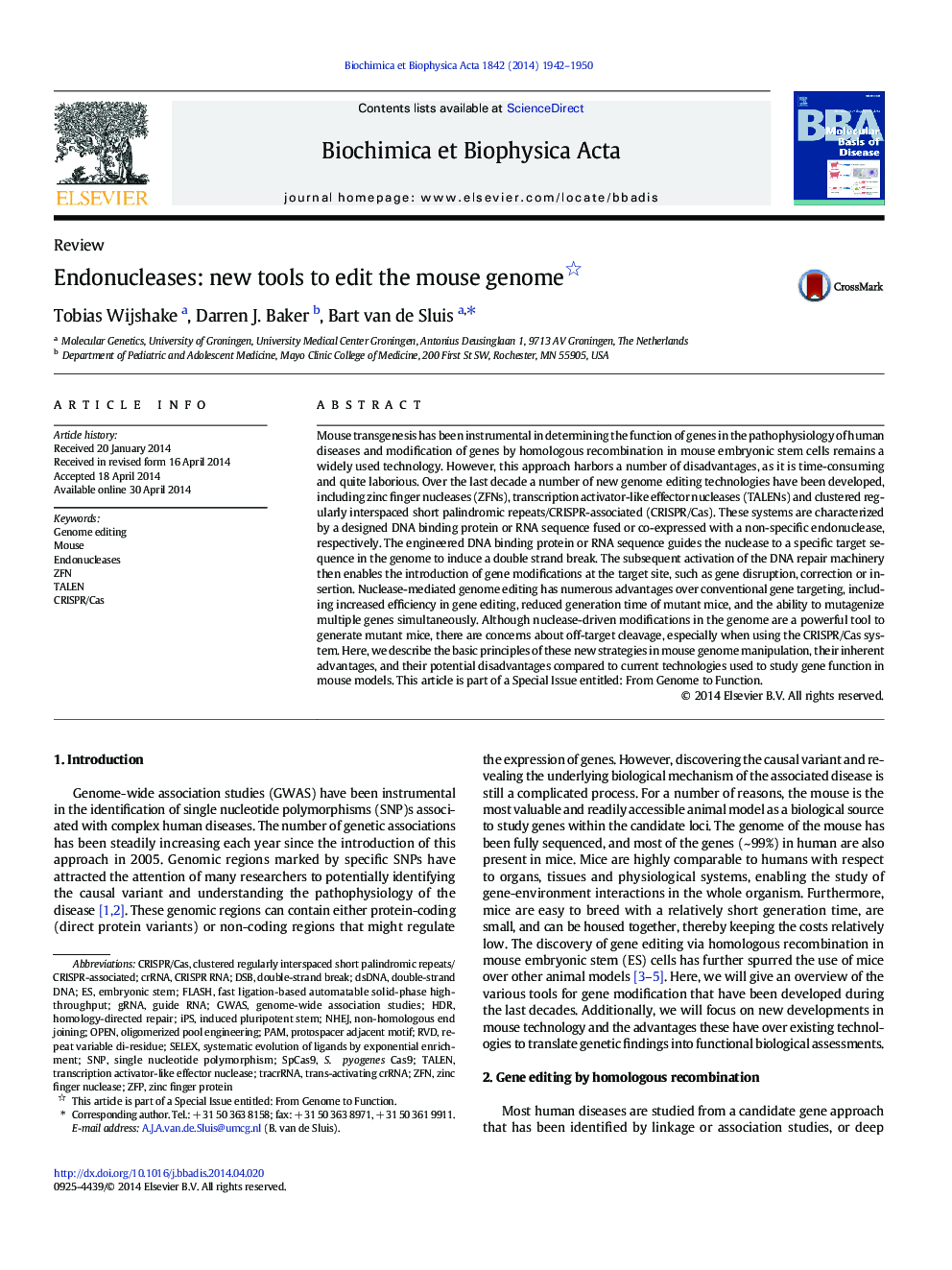 Endonucleases: new tools to edit the mouse genome 