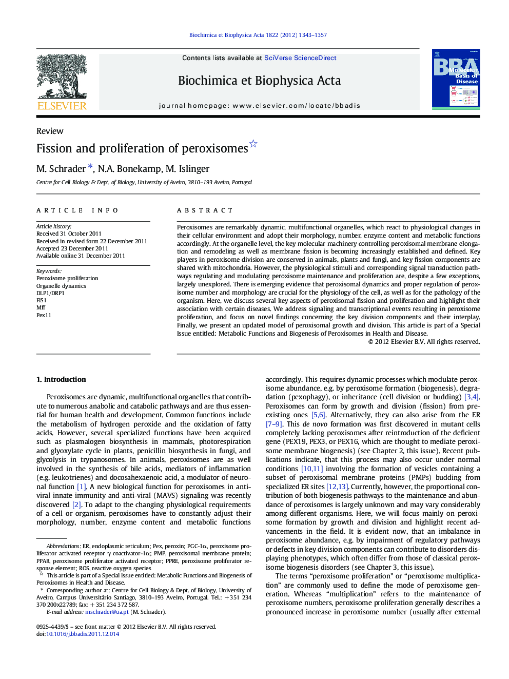 Fission and proliferation of peroxisomes 