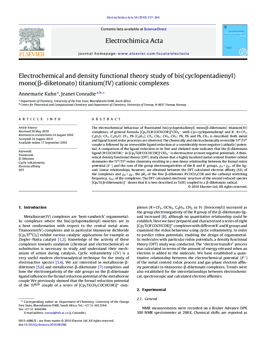 Electrochemical and density functional theory study of bis(cyclopentadienyl) mono(β-diketonato) titanium(IV) cationic complexes