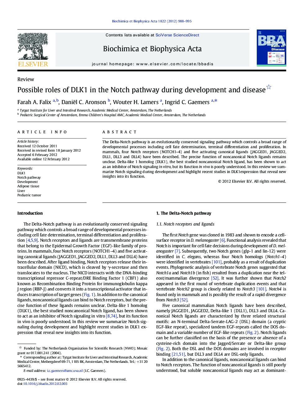 Possible roles of DLK1 in the Notch pathway during development and disease 