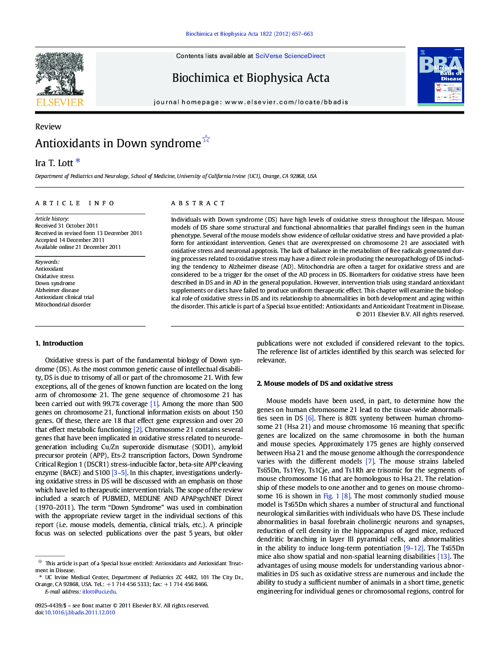 Antioxidants in Down syndrome 