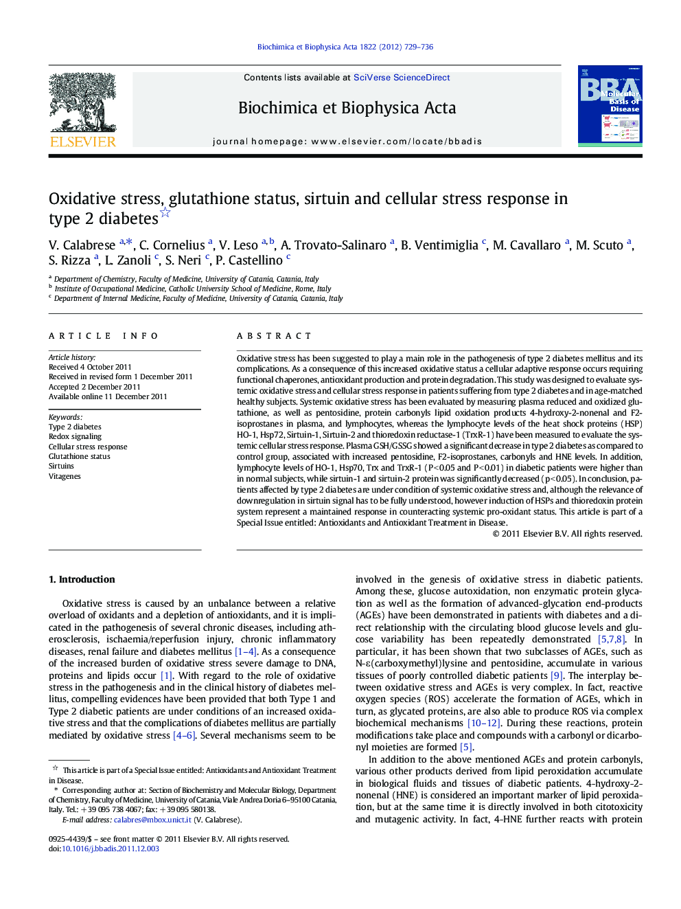 Oxidative stress, glutathione status, sirtuin and cellular stress response in type 2 diabetes 