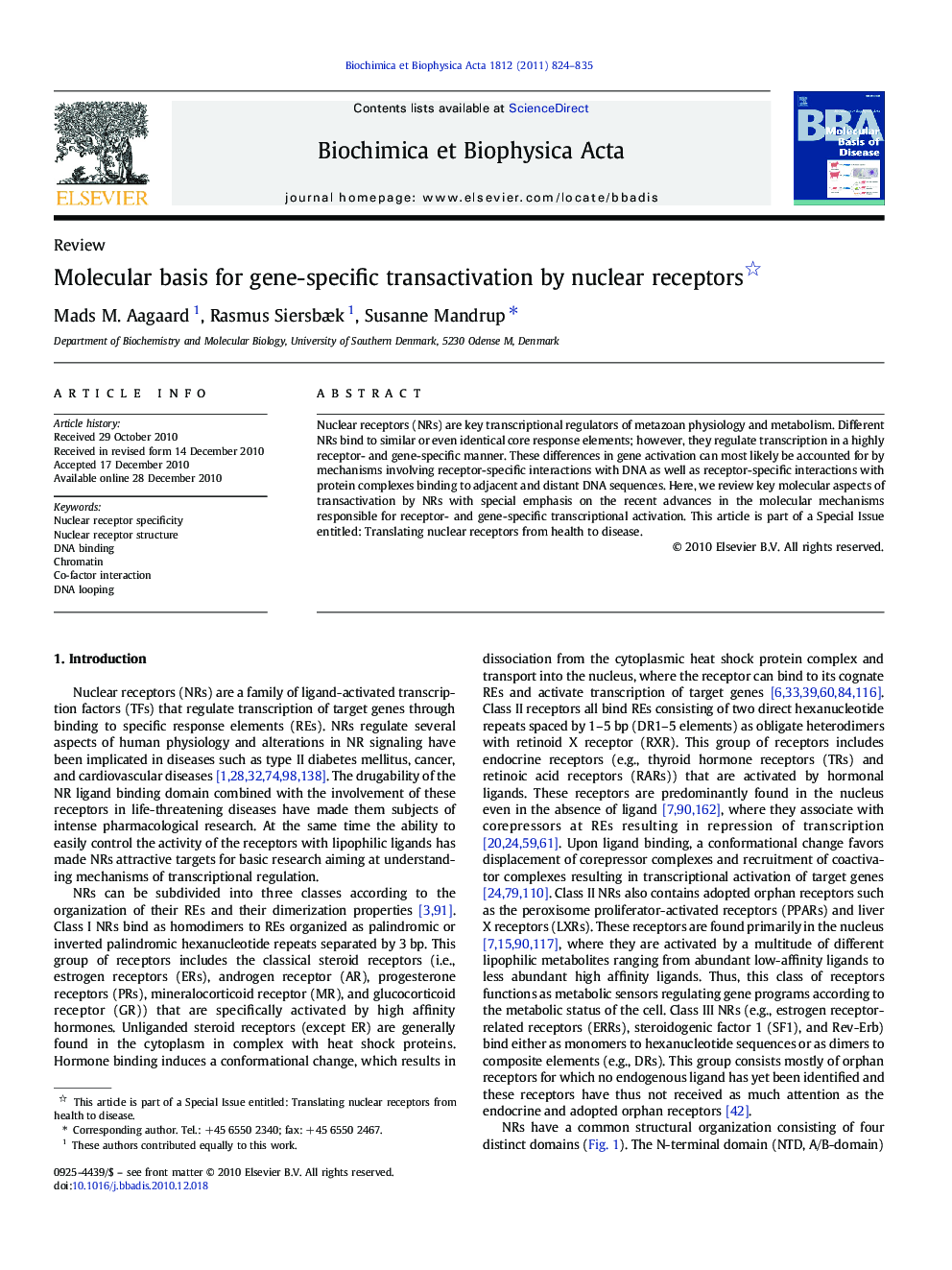 Molecular basis for gene-specific transactivation by nuclear receptors 