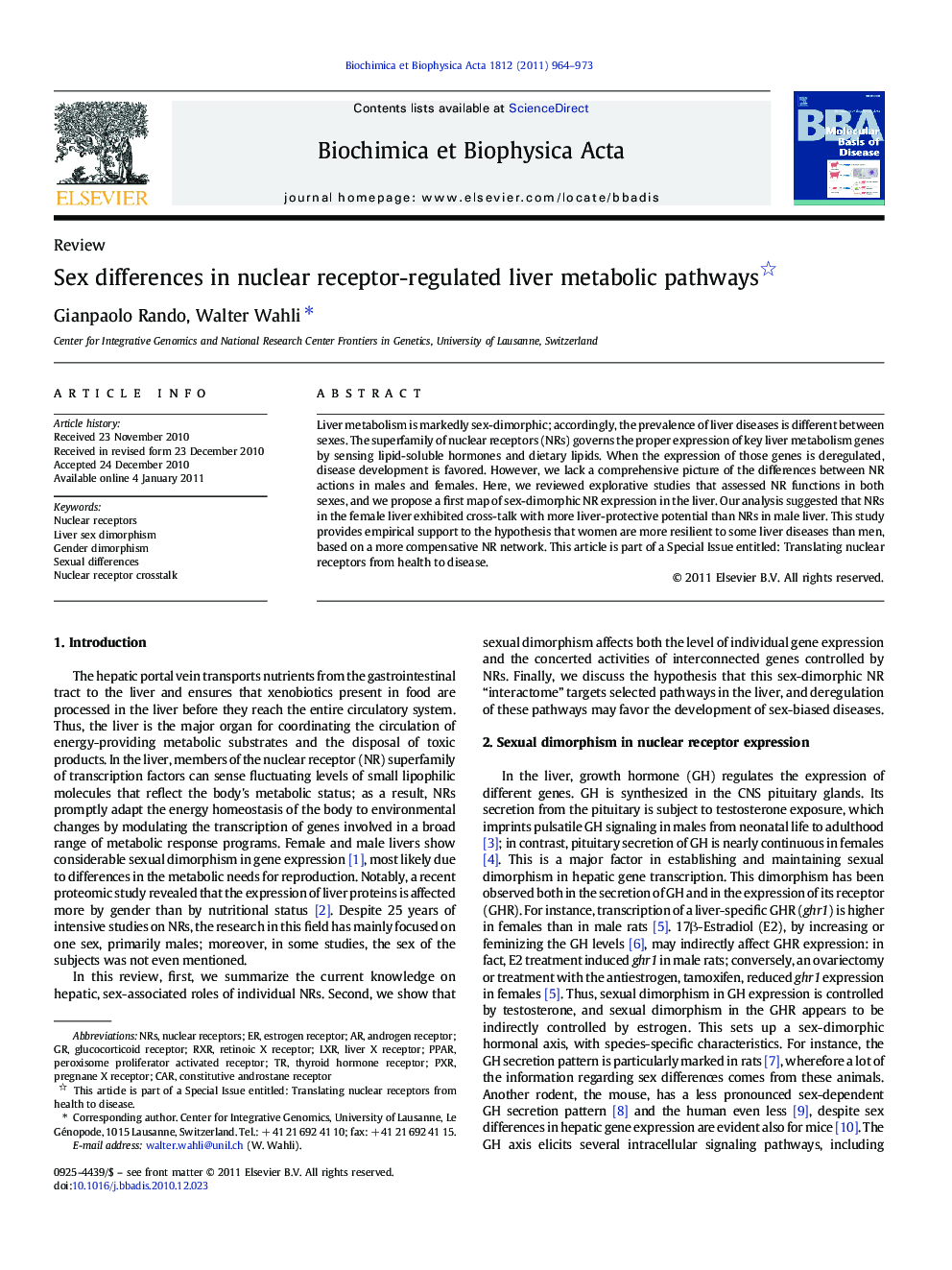 Sex differences in nuclear receptor-regulated liver metabolic pathways 