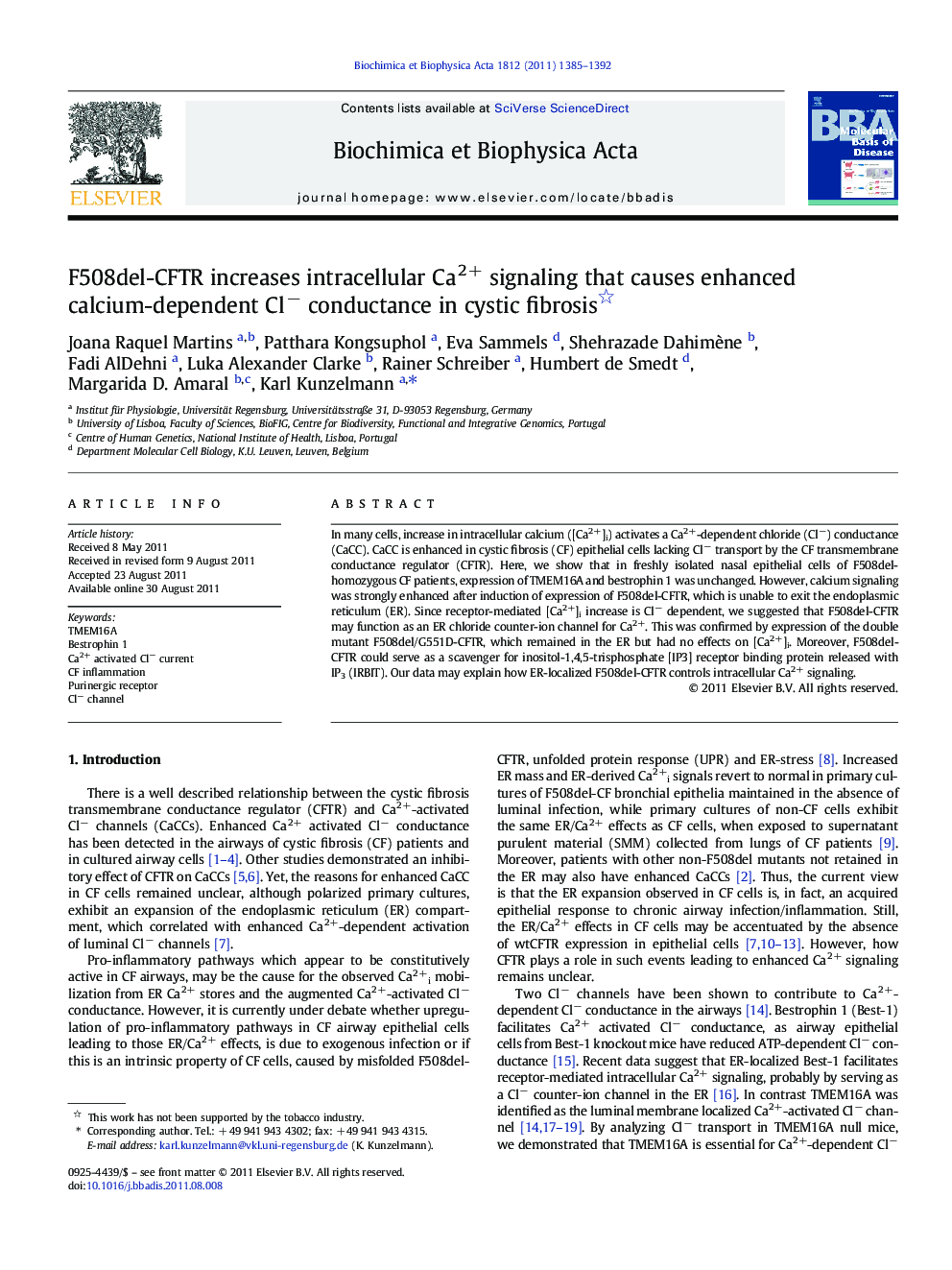 F508del-CFTR increases intracellular Ca2+ signaling that causes enhanced calcium-dependent Cl− conductance in cystic fibrosis 