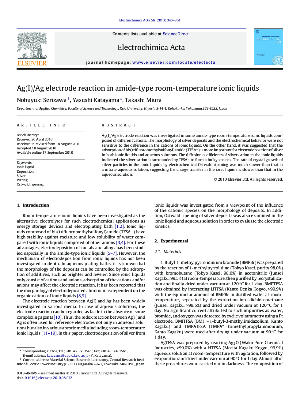 Ag(I)/Ag electrode reaction in amide-type room-temperature ionic liquids