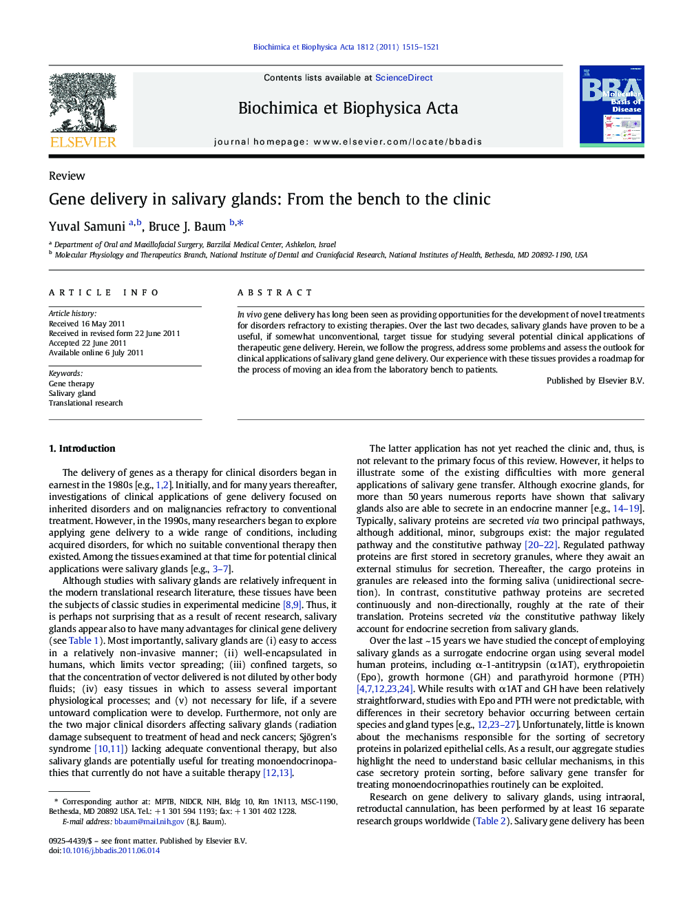 Gene delivery in salivary glands: From the bench to the clinic