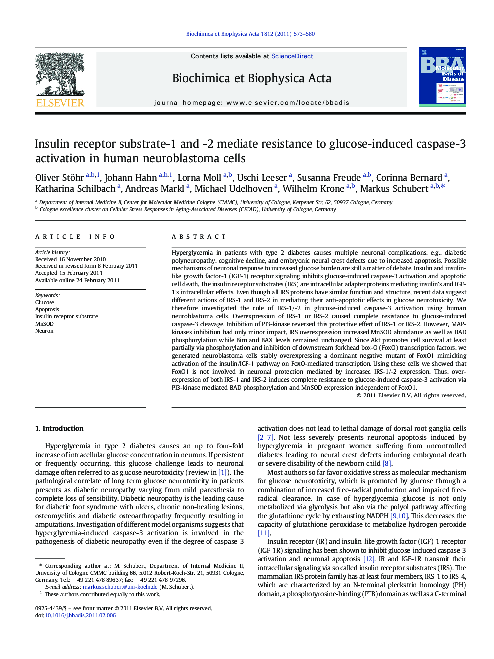 Insulin receptor substrate-1 and -2 mediate resistance to glucose-induced caspase-3 activation in human neuroblastoma cells