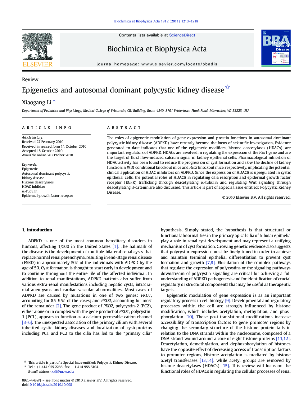 Epigenetics and autosomal dominant polycystic kidney disease 