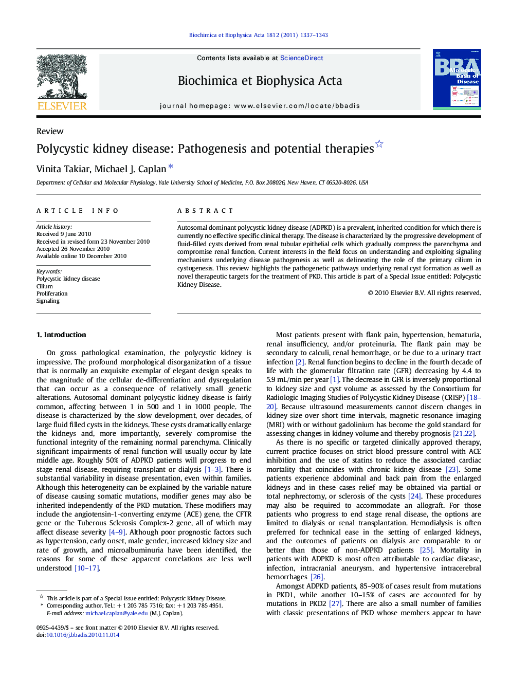 Polycystic kidney disease: Pathogenesis and potential therapies 