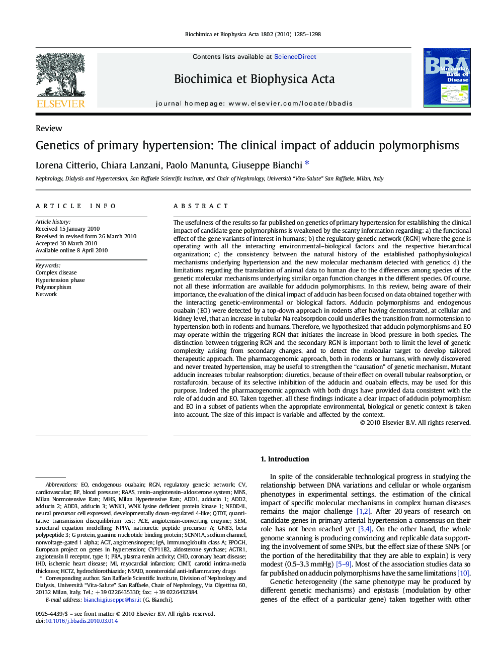 Genetics of primary hypertension: The clinical impact of adducin polymorphisms