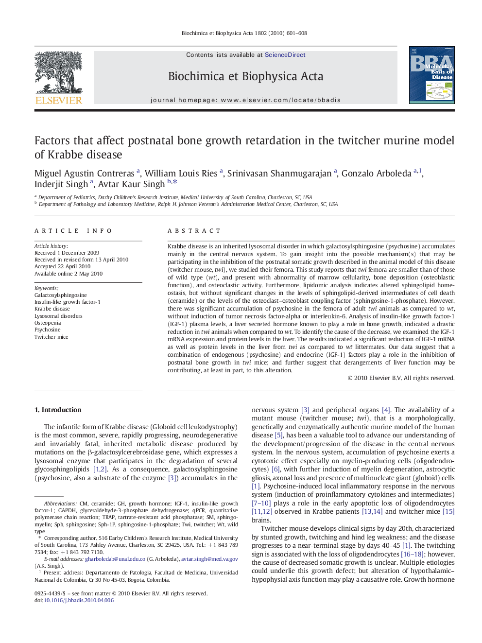 Factors that affect postnatal bone growth retardation in the twitcher murine model of Krabbe disease