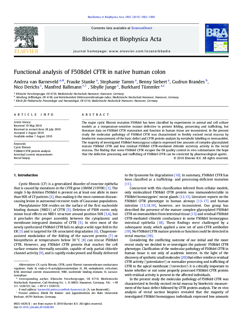 Functional analysis of F508del CFTR in native human colon