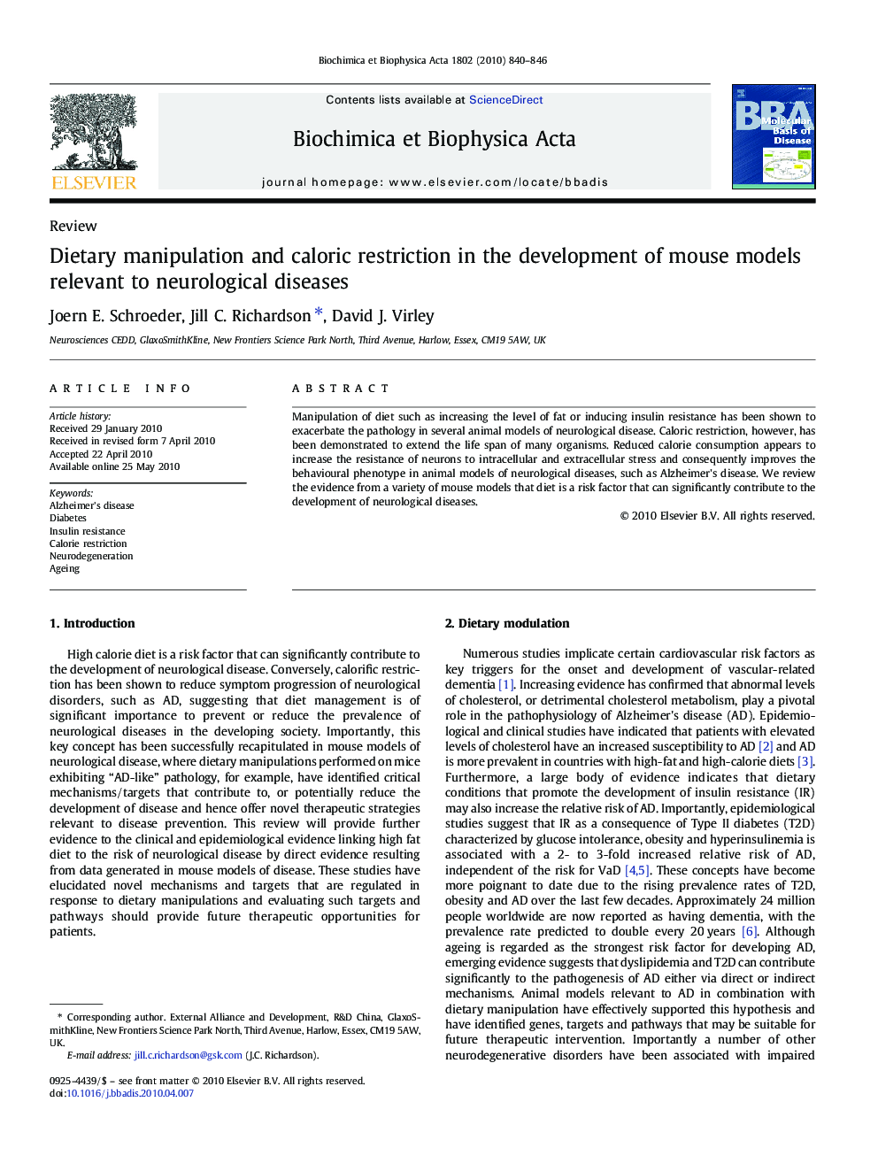 Dietary manipulation and caloric restriction in the development of mouse models relevant to neurological diseases