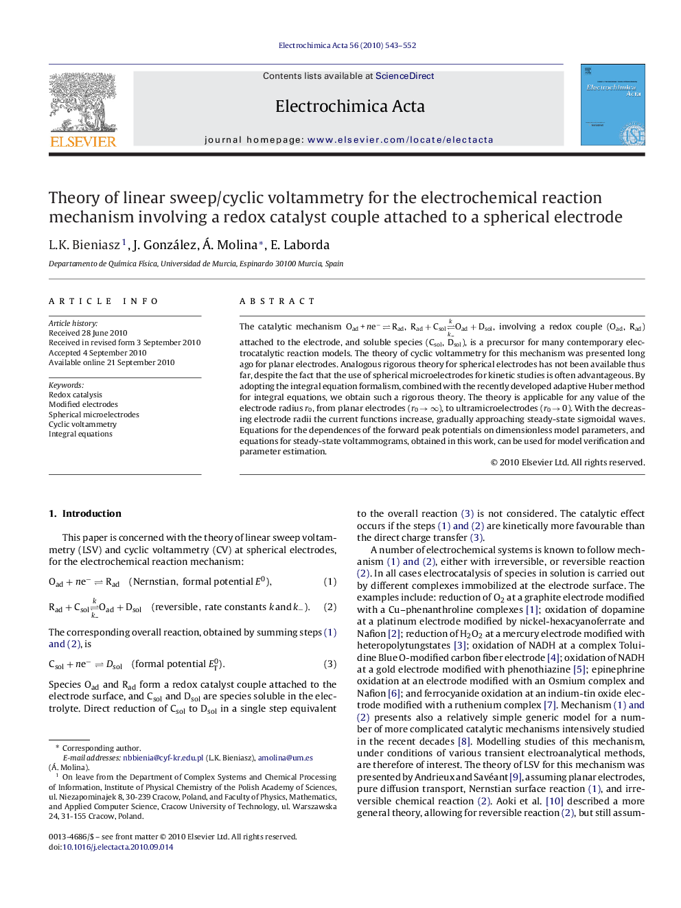 Theory of linear sweep/cyclic voltammetry for the electrochemical reaction mechanism involving a redox catalyst couple attached to a spherical electrode