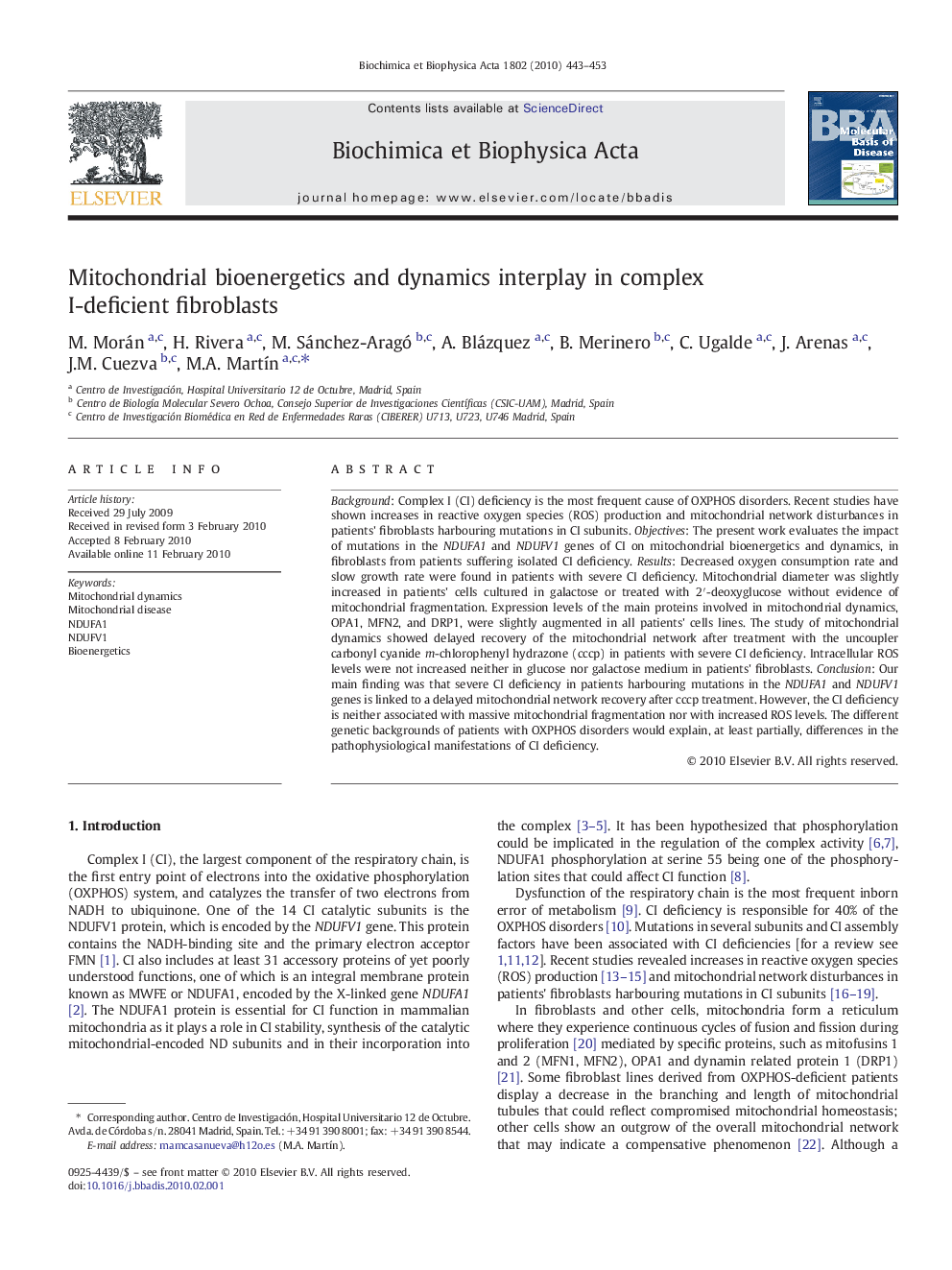 Mitochondrial bioenergetics and dynamics interplay in complex I-deficient fibroblasts