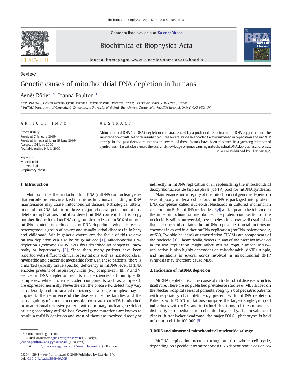 Genetic causes of mitochondrial DNA depletion in humans