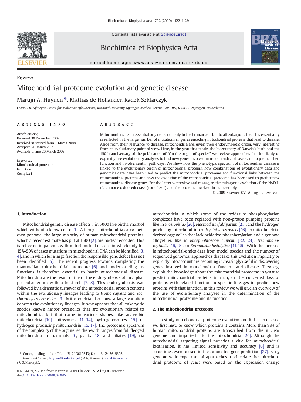 Mitochondrial proteome evolution and genetic disease