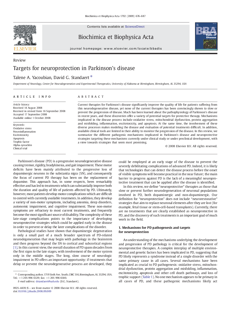 Targets for neuroprotection in Parkinson's disease