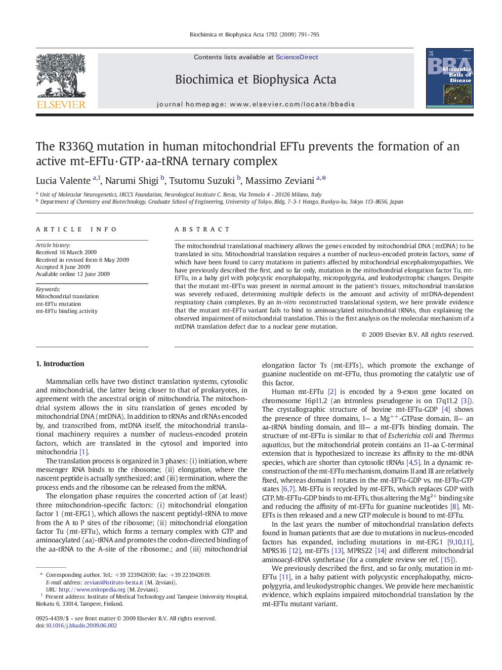 The R336Q mutation in human mitochondrial EFTu prevents the formation of an active mt-EFTu·GTP·aa-tRNA ternary complex