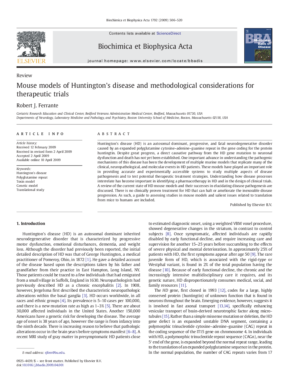 Mouse models of Huntington's disease and methodological considerations for therapeutic trials