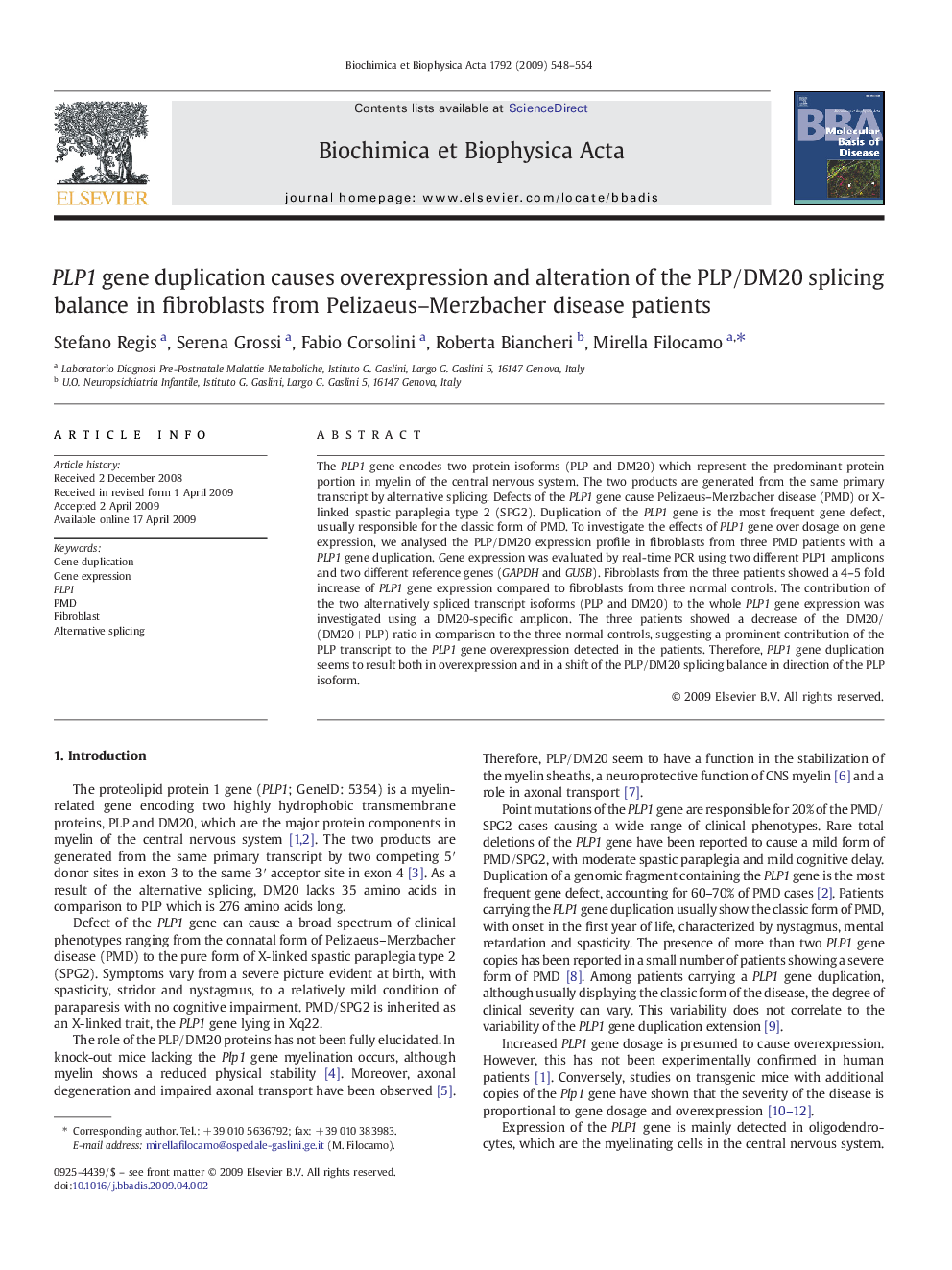 PLP1 gene duplication causes overexpression and alteration of the PLP/DM20 splicing balance in fibroblasts from Pelizaeus–Merzbacher disease patients