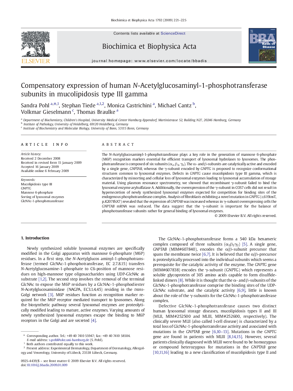 Compensatory expression of human N-Acetylglucosaminyl-1-phosphotransferase subunits in mucolipidosis type III gamma