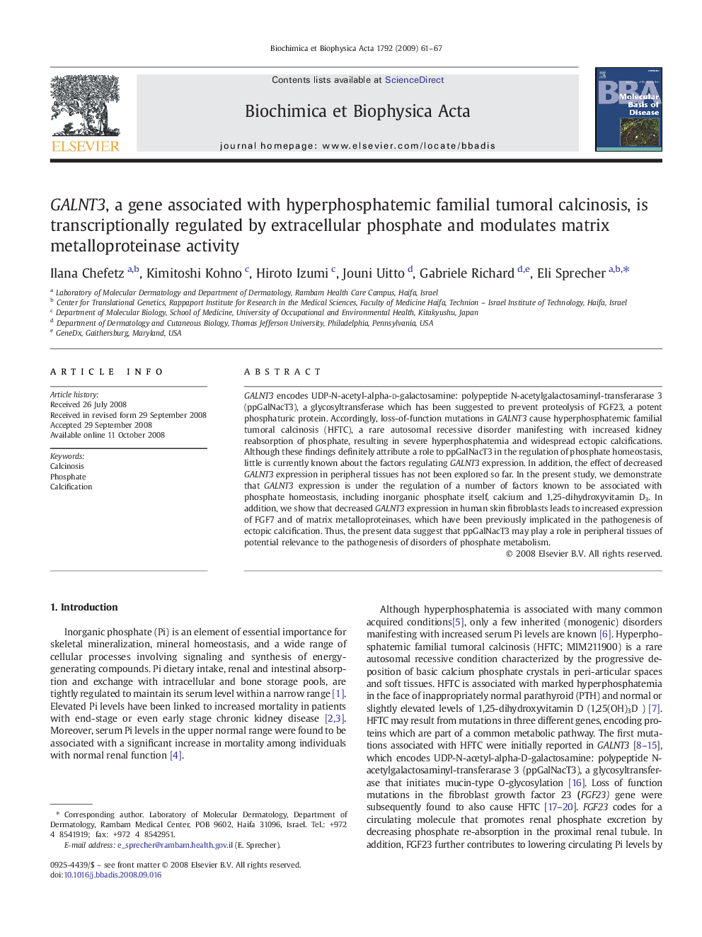 GALNT3, a gene associated with hyperphosphatemic familial tumoral calcinosis, is transcriptionally regulated by extracellular phosphate and modulates matrix metalloproteinase activity