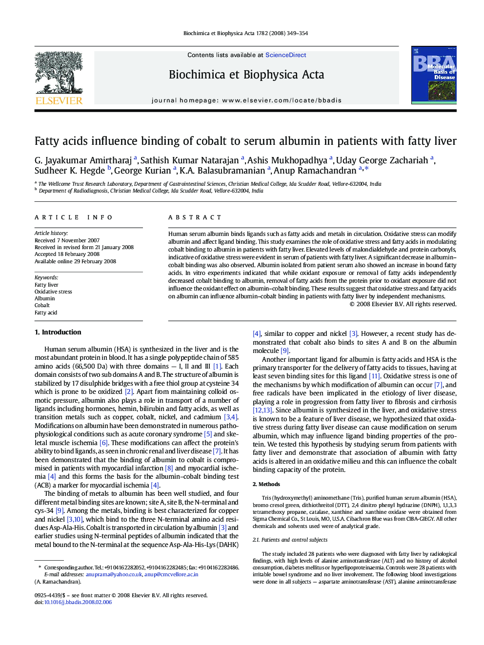 Fatty acids influence binding of cobalt to serum albumin in patients with fatty liver