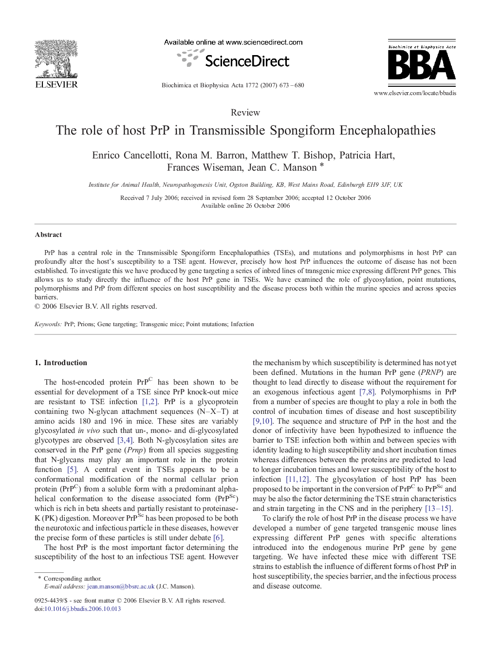 The role of host PrP in Transmissible Spongiform Encephalopathies