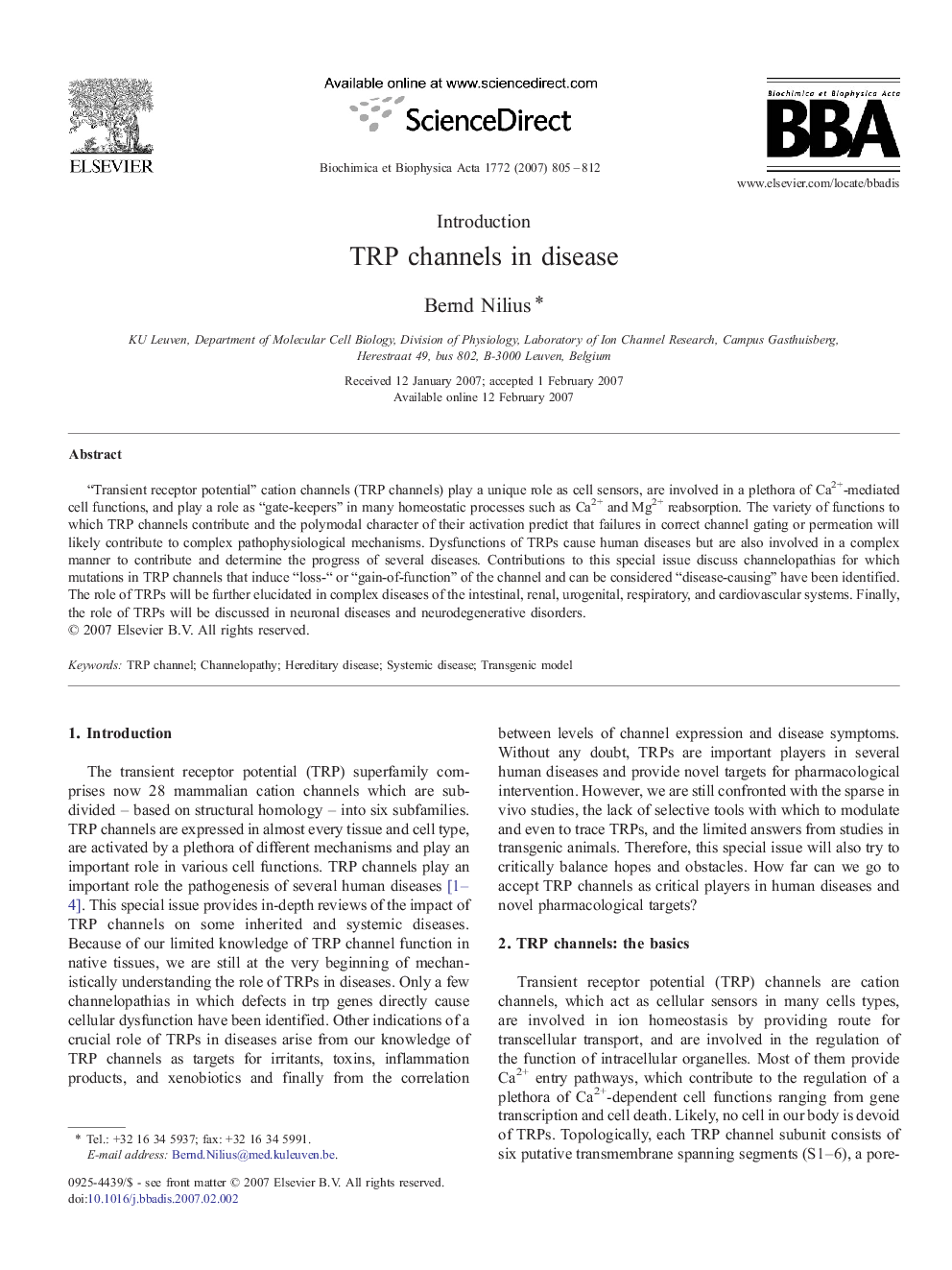 TRP channels in disease