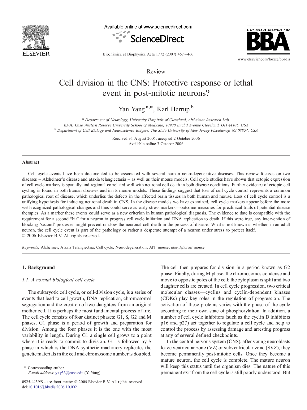 Cell division in the CNS: Protective response or lethal event in post-mitotic neurons?