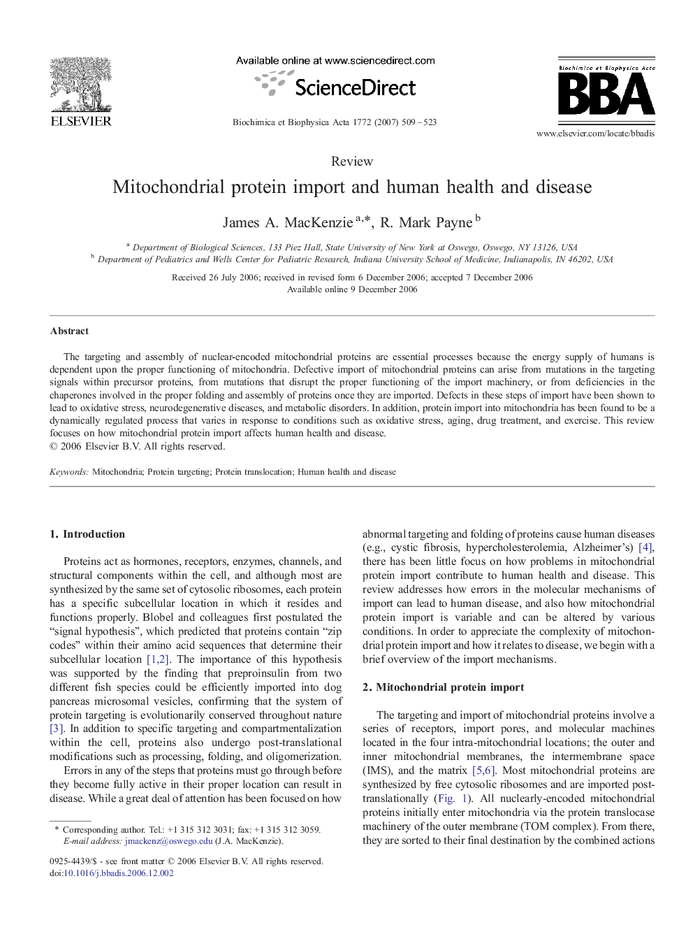 Mitochondrial protein import and human health and disease