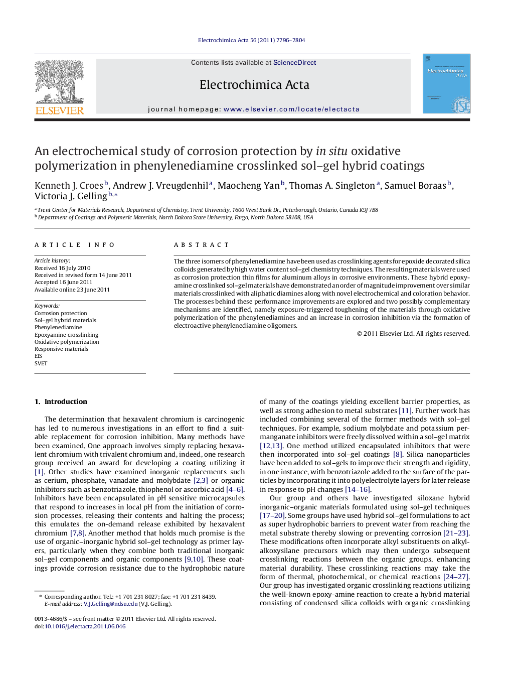 An electrochemical study of corrosion protection by in situ oxidative polymerization in phenylenediamine crosslinked sol–gel hybrid coatings