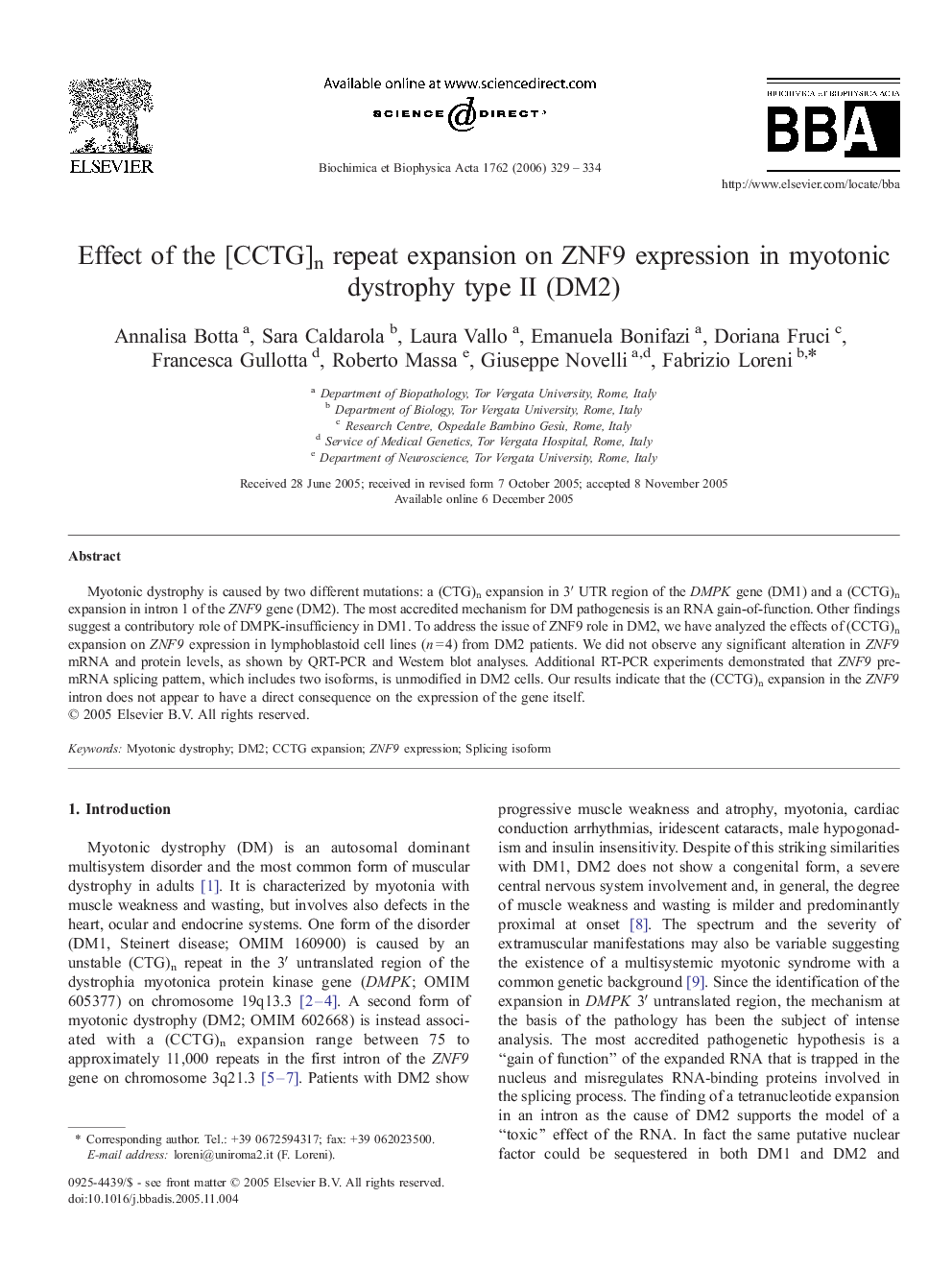 Effect of the [CCTG]n repeat expansion on ZNF9 expression in myotonic dystrophy type II (DM2)