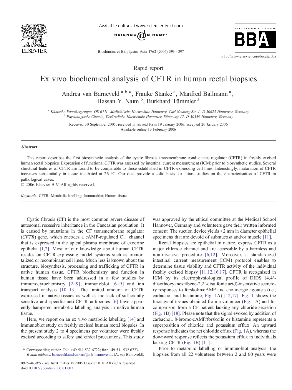 Ex vivo biochemical analysis of CFTR in human rectal biopsies