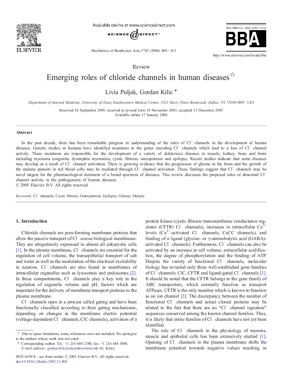 Emerging roles of chloride channels in human diseases 