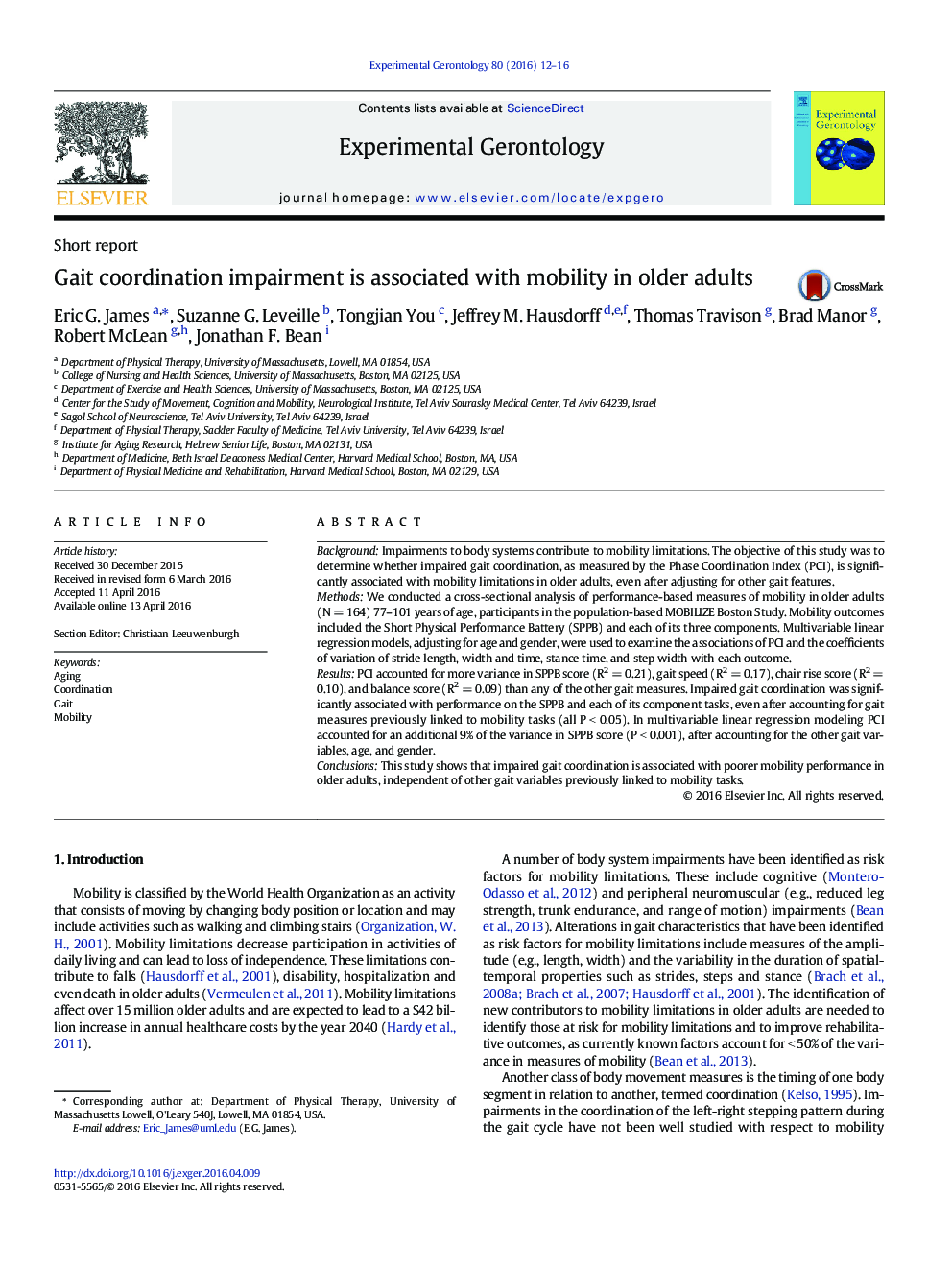 Gait coordination impairment is associated with mobility in older adults